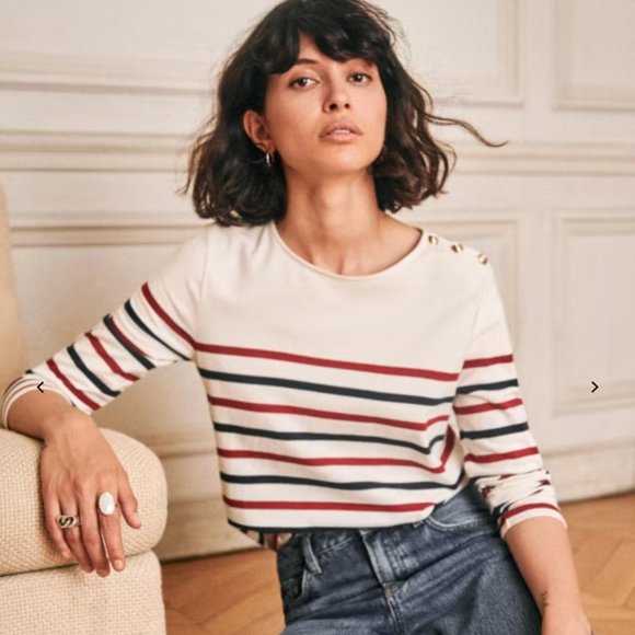 Sezane Tops - Sézane LOÏC STRIPPED JERSEY  Ecru Red Navy | Size L but runs small!